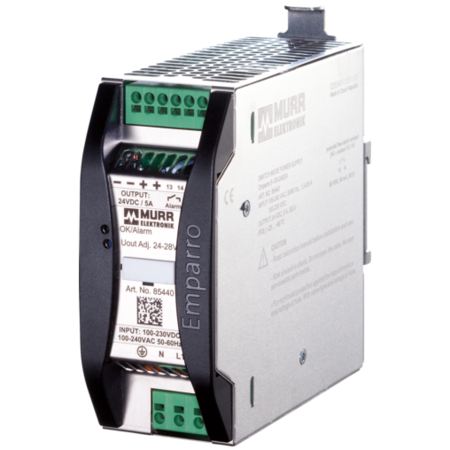 MURR ELEKTRONIK EMPARRO POWER SUPPLY 1-PHASE, IN: 100-240VAC OUT: 24-28VDC/5A, Power Boost, Alarm Contact 85440